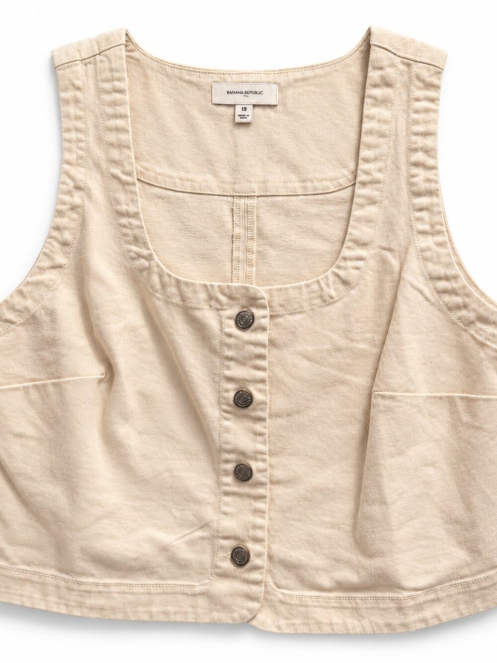 Banana Republic Ecru Cream Cropped Button Front Denim Top Size 18